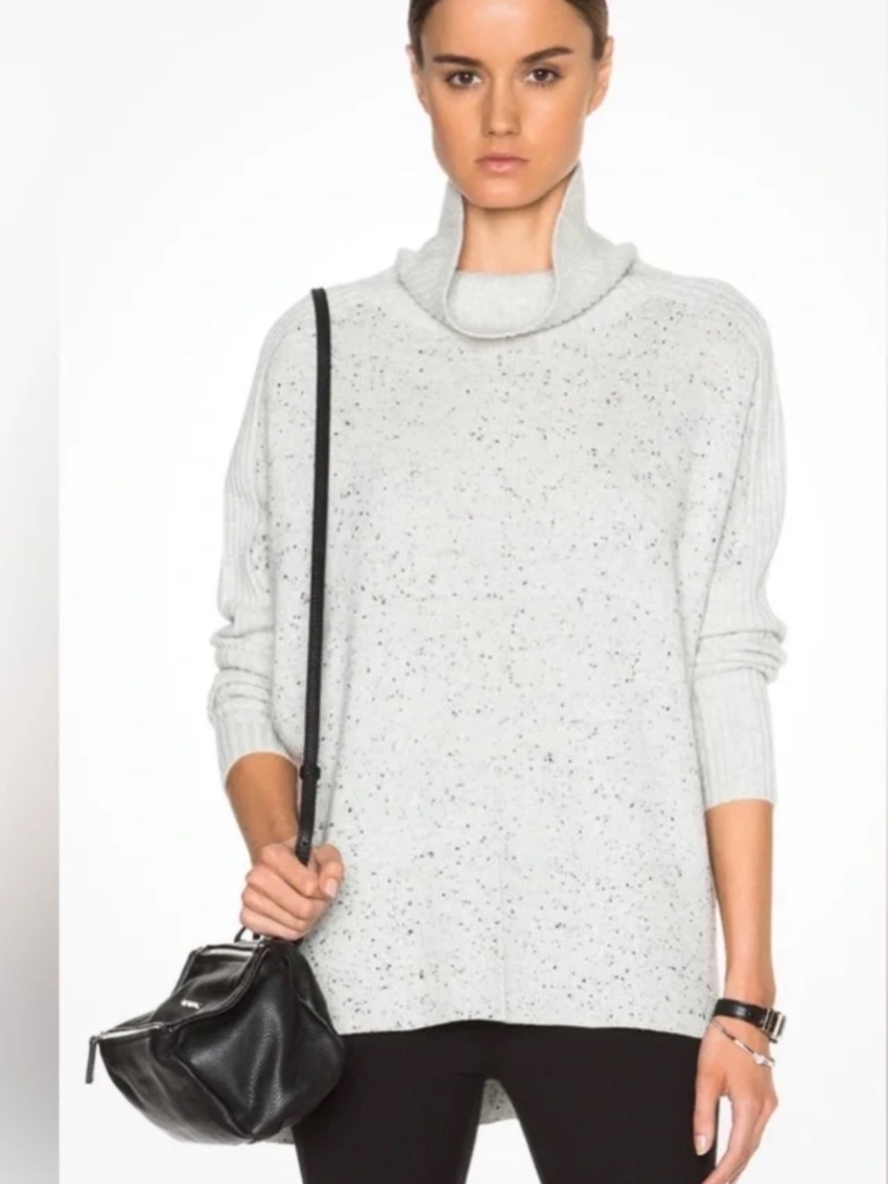 rag & bone 100% Cashmere Cowl Turtleneck Sweater, Speckled Grey, Size S